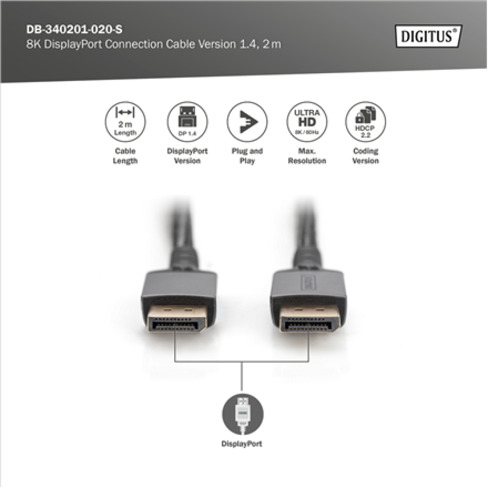 Digitus Connection Cable , DB-340201-020-S , DisplayPort to DisplayPort