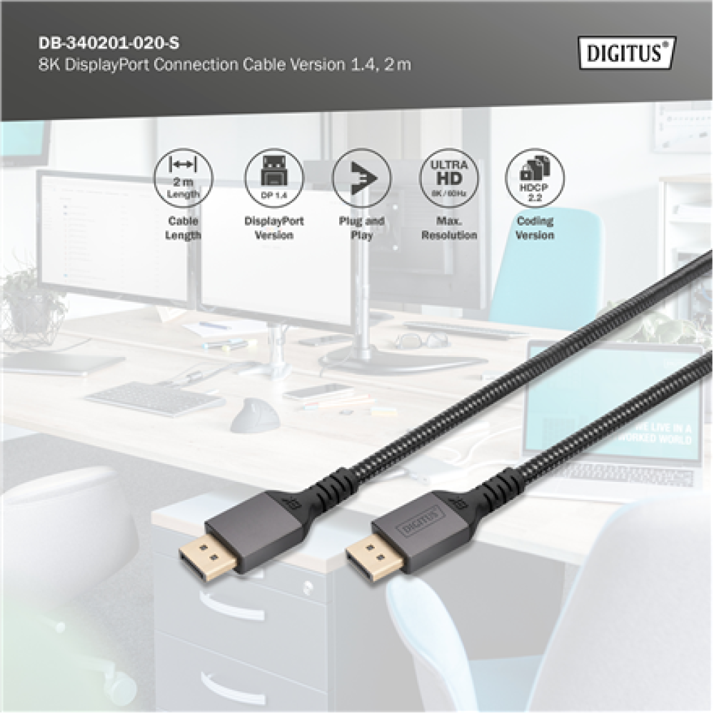 Digitus Connection Cable , DB-340201-020-S , DisplayPort to DisplayPort