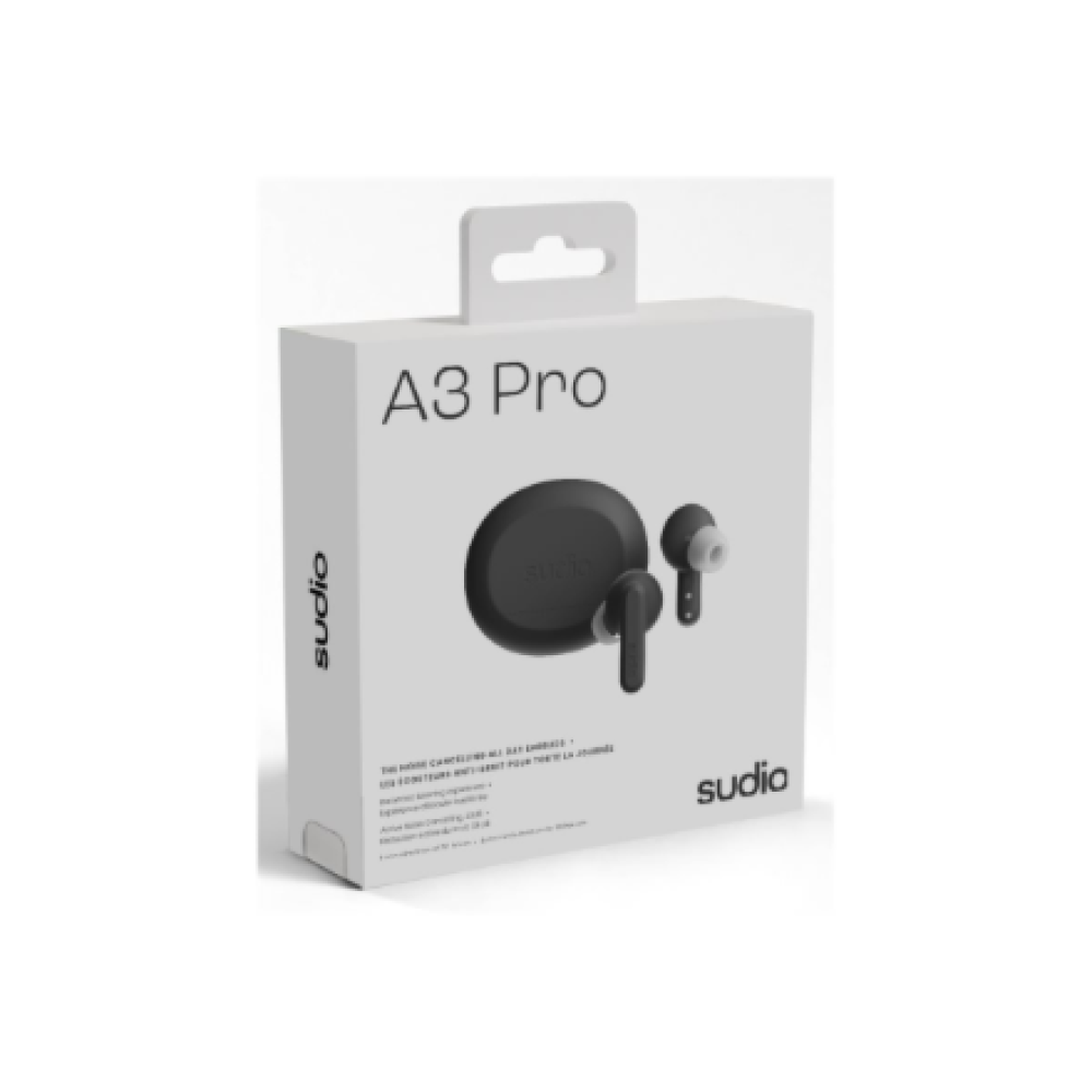 Sudio Earbuds , A3 Pro , Bluetooth , In-ear , Microphone , Cloudy Black , Noise canceling , Wireless