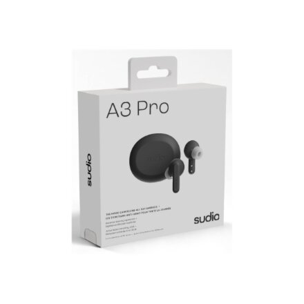 Sudio Earbuds , A3 Pro , Bluetooth , In-ear , Microphone , Cloudy Black , Noise canceling