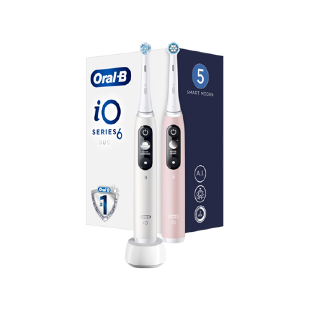 Oral-B Electric Toothbrush , iO6 DuoPack , Rechargeable , For adults , Number of brush heads included 2 , Number of teeth brushing modes 5 , White/Pink