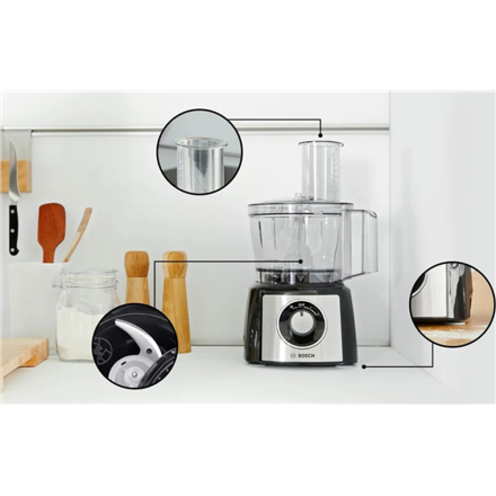 Bosch , Food Processor MultiTalent 3 Plus , MCM3PM386 , 900 W , Number of speeds 2 , Bowl capacity 2.3 L , Black/Stainless steel