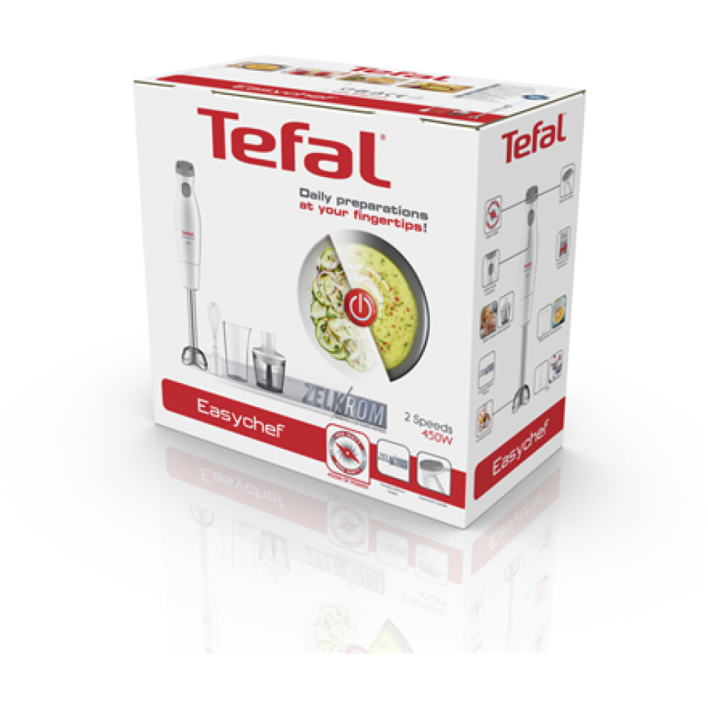 TEFAL , Blender , Easychef HB453138 , Hand Blender , 450 W , Number of speeds 2 , Turbo mode , Chopper , White