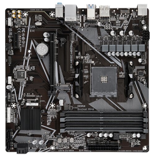 Gigabyte , A520M DS3H V2 , Processor family AMD , Processor socket AM4 , DDR4 DIMM , Memory slots 2 , Supported hard disk drive interfaces SATA, M.2 , Number of SATA connectors 4 , Chipset AMD A520 , Micro ATX