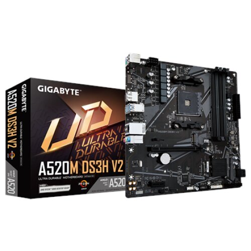 Gigabyte , A520M DS3H V2 , Processor family AMD , Processor socket AM4 , DDR4 DIMM , Memory slots 2 , Supported hard disk drive interfaces SATA, M.2 , Number of SATA connectors 4 , Chipset AMD A520 , Micro ATX