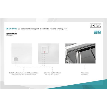 Digitus Computer housing with in-built filter fan and levelling feet , DN-CC 9002 , IP54 , Light grey