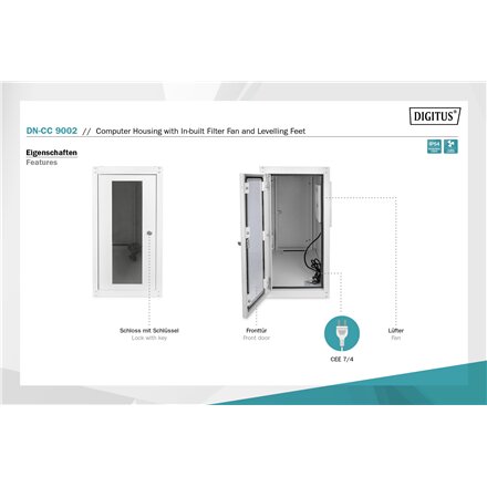 Digitus Computer housing with in-built filter fan and levelling feet , DN-CC 9002 , IP54 , Light grey