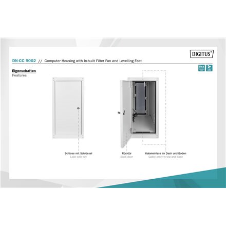 Digitus Computer housing with in-built filter fan and levelling feet , DN-CC 9002 , IP54 , Light grey