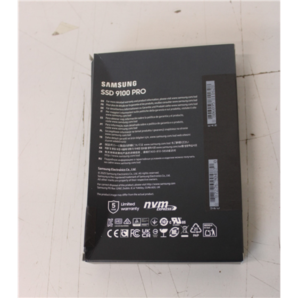SALE OUT. Samsung 9100 PRO PCIe 5.0 NVMe M.2 SSD 1TB , Samsung 9100 PRO , 1000 GB , SSD form factor M.2 2280 , Solid-state drive interface PCIe 5.0 , DAMAGED PACKAGING , Read speed 14700 MB/s , Write speed 13400 MB/s