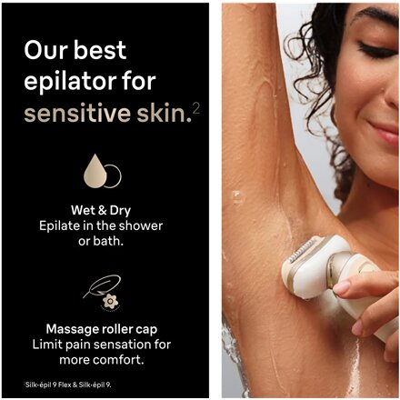 Braun Epilator , Silk-épil 9 Flex SES9-011 3D , Operating time (max) 50 min , Number of power levels 2 , Wet & Dry , White/Gold