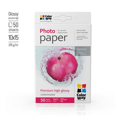 ColorWay Photo Paper, 50 sheets , Premium High Glossy , 255 g/m² , 10x15
