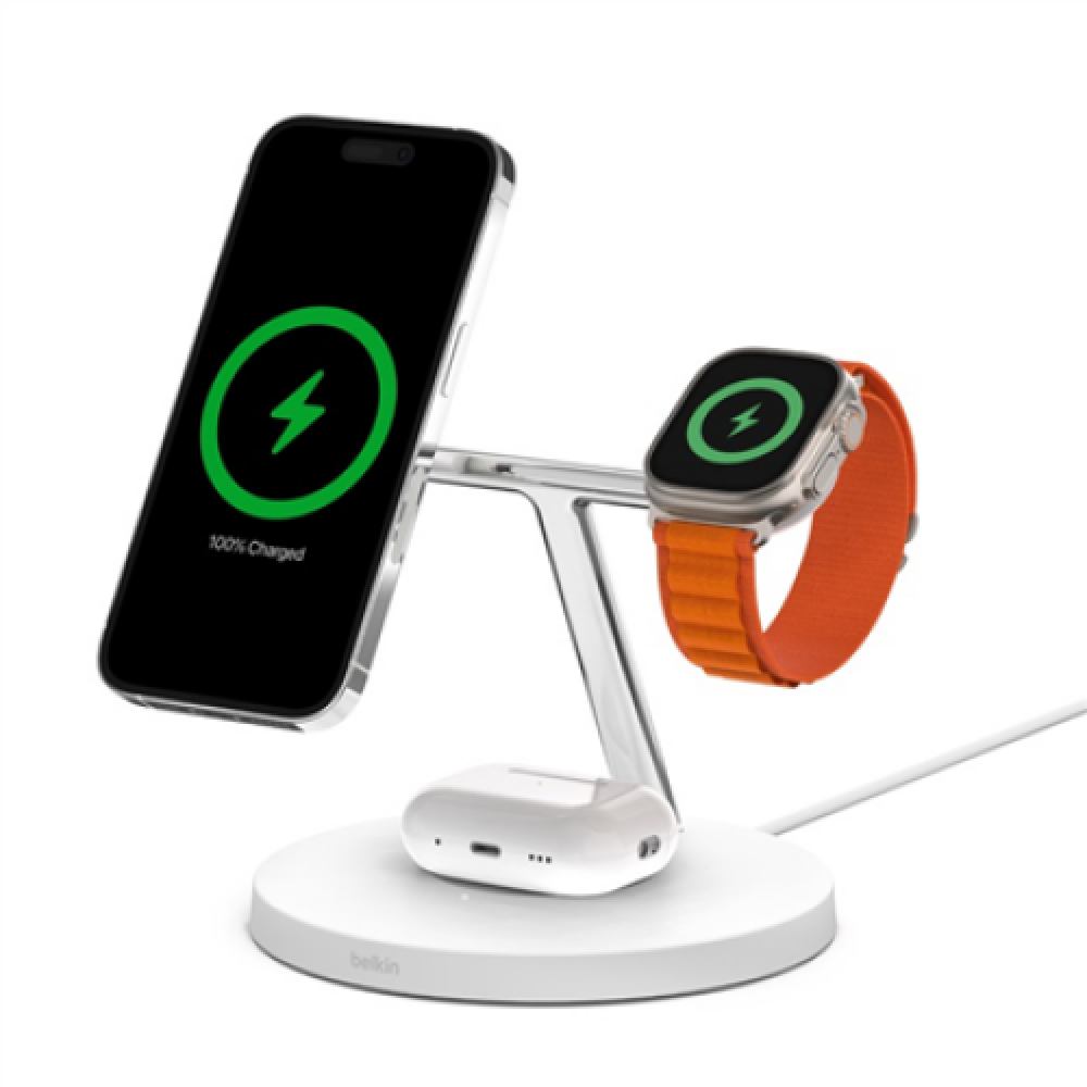 Belkin , Pro MagSafe 3in1 Wireless Charging Stand + AC Power Adapter , BOOST CHARGE