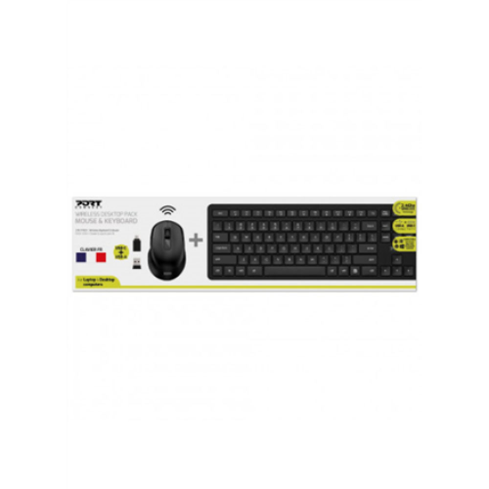 PORT DESIGNS WIRELESS DESKTOP PACK: MOUSE & KEYBOARD 900904-UK Standard, Wireless, Mouse included, Batteries included, EN, 423 g, Black