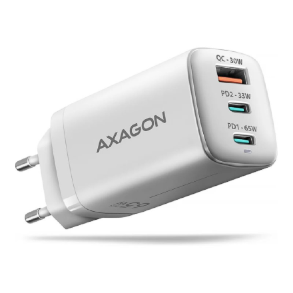 AXAGON GaN wallcharger 3x port (USB-A + 2x USB-C), PD3.0/PPS/QC4+/SFC2.0/AFC/SCP/FCP/Apple, 65W , ACU-DPQ65W