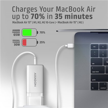 AXAGON GaN wallcharger 3x port (USB-A + 2x USB-C), PD3.0/PPS/QC4+/SFC2.0/AFC/SCP/FCP/Apple, 65W , ACU-DPQ65W