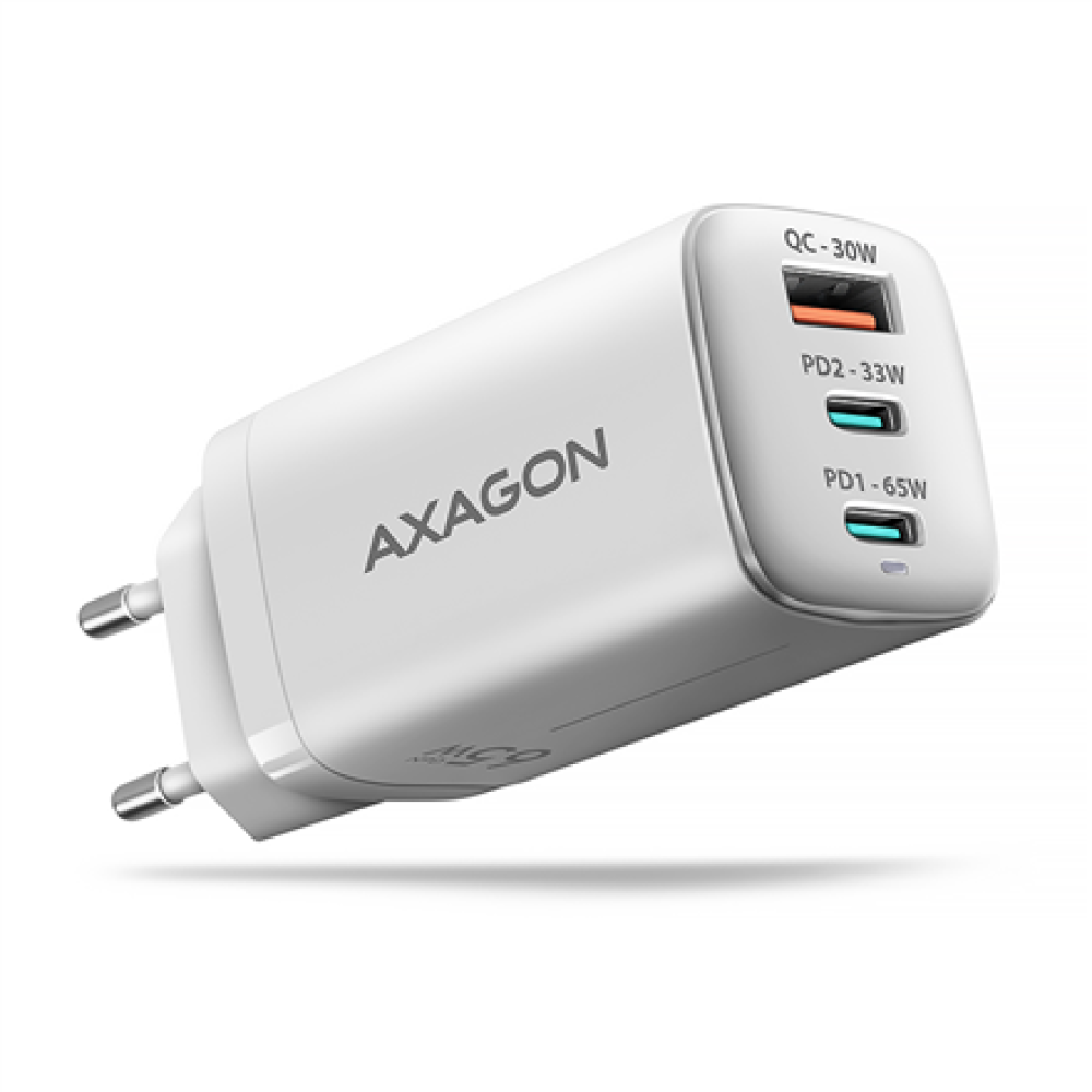 AXAGON GaN wallcharger 3x port (USB-A + 2x USB-C), PD3.0/PPS/QC4+/SFC2.0/AFC/SCP/FCP/Apple, 65W , ACU-DPQ65W