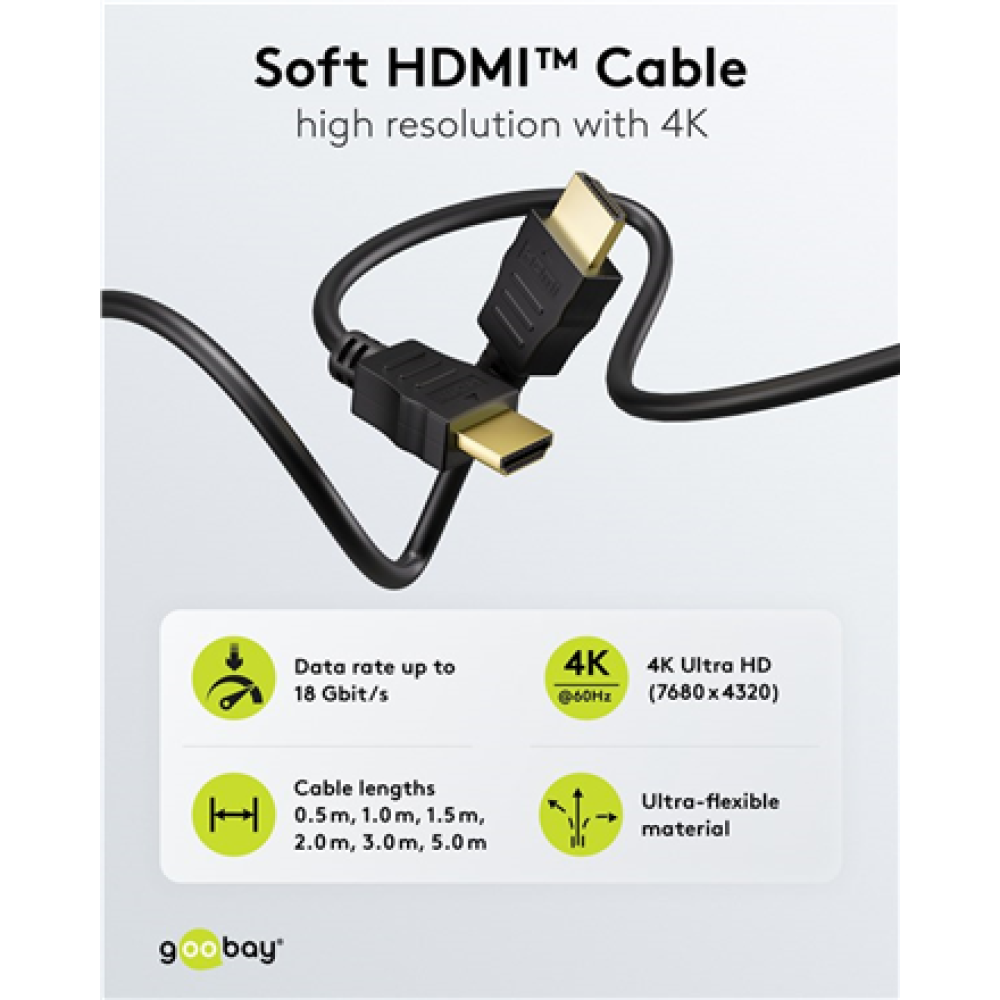 Goobay 80105 Soft HDMI High-Speed Cable with Ethernet , Soft , 5 m