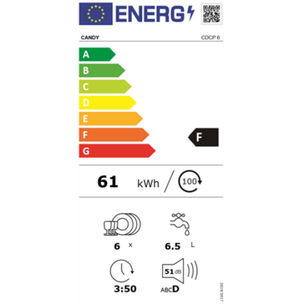 Table , Dishwasher , CDCP 6 , Width 55 cm , Number of place settings 6 , Number of programs 6 , Energy efficiency class F , White