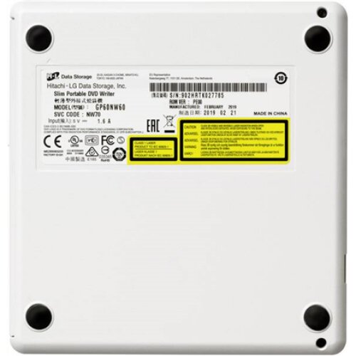 H.L Data Storage , Ultra Slim Portable DVD-Writer , GP60NW60 , Interface USB 2.0 , DVD±R/RW , CD read speed 24 x , CD write speed 24 x , White , Desktop/Notebook
