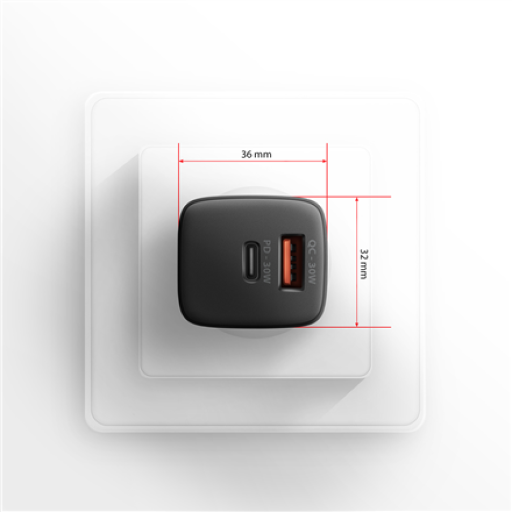 AXAGON Sil wallcharger 2x port (USB-A + USB-C), 30W , ACU-PQ30