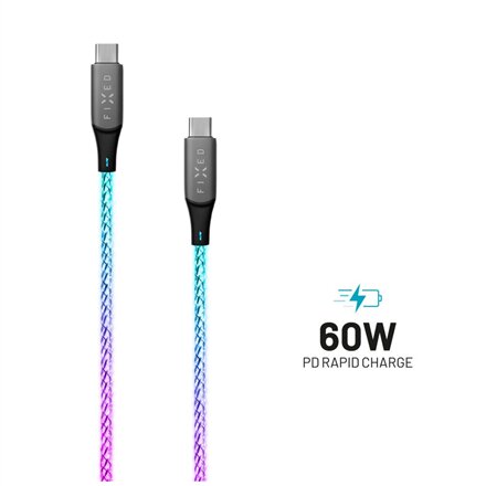 Fixed , Glowing Charging Cable USB-C/USB-C, PD support, Rainbow , FIXDLED-CC-RA