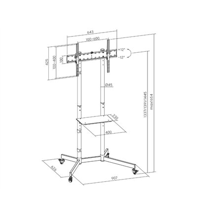 Sunne Floor stand , S1122 TV cart , 37-70 , Maximum weight (capacity) 45 kg , Black