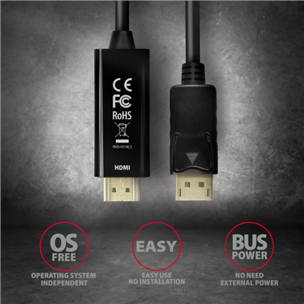 AXAGON , Active cable , DisplayPort to HDMI , 1.8 m
