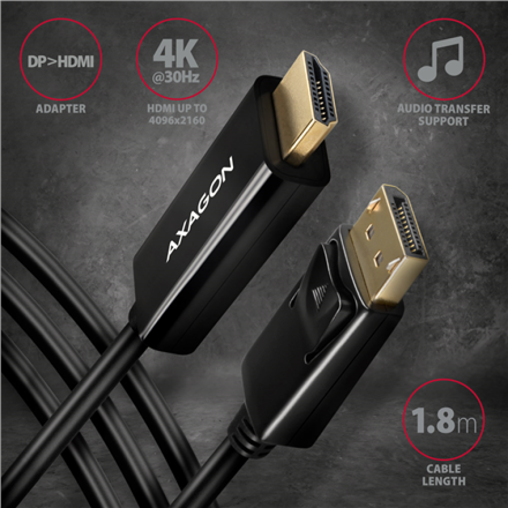 AXAGON , Active cable , DisplayPort to HDMI , 1.8 m