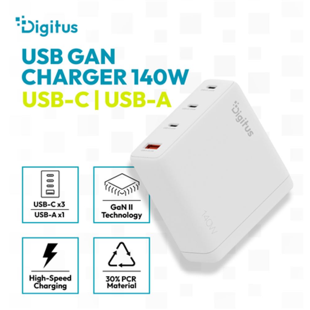 Digitus USB GaN Charger 140W, 3x USB-C, 1x USB-A , DA-10305