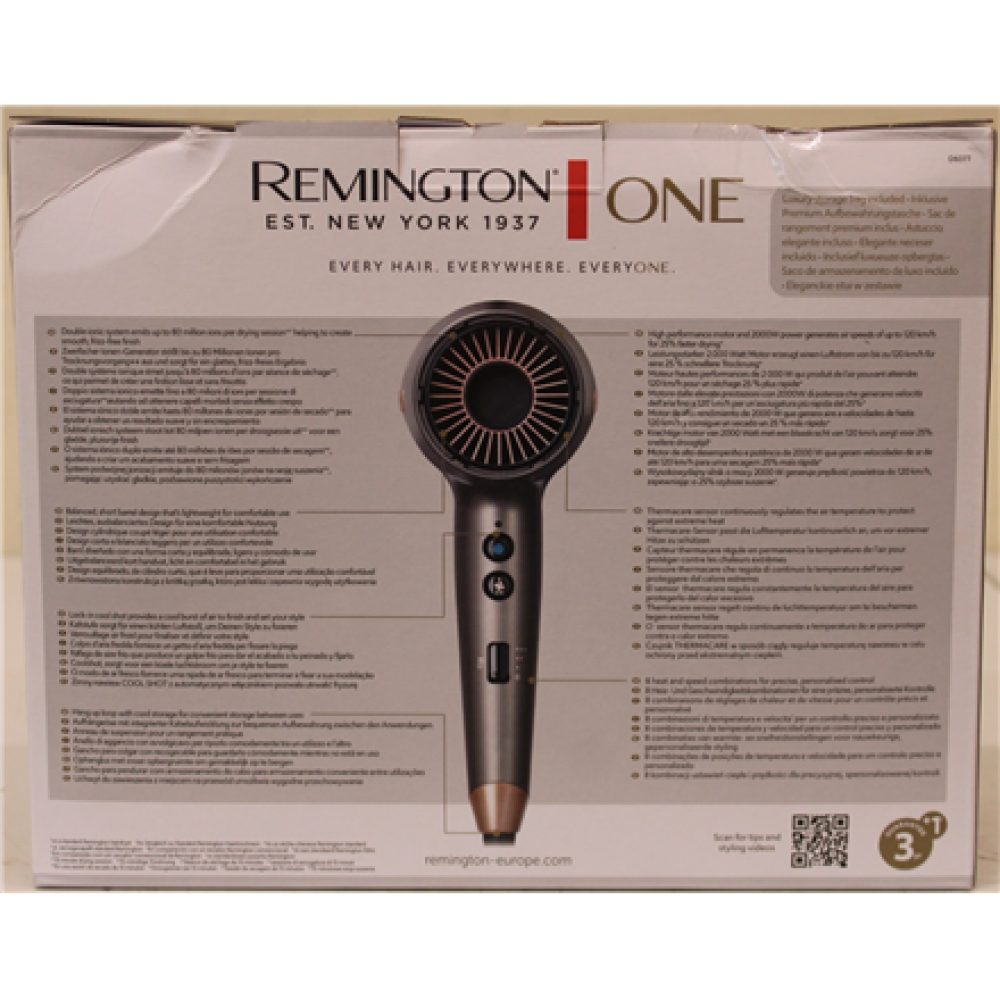 SALE OUT. Remington D6077 Hair dryer, 2000 W, Grey , Remington Hair dryer , D6077 , 2000 W , Number of temperature settings 3 , Ionic function , Diffuser nozzle , Grey , DAMAGED PACKAGING , Warranty 24 month(s)
