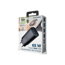 Cablexpert 3-port 65 W GaN USB PowerDelivery fast charger , TA-UC-PDQC65-01-BK