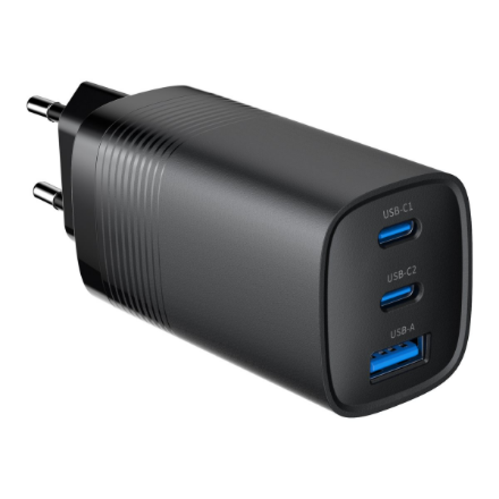 Cablexpert 3-port 65 W GaN USB PowerDelivery fast charger , TA-UC-PDQC65-01-BK