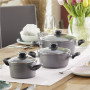 Stoneline , 3-pcs Pot Set with glass lids , 6932 , Yes , 1.5+2.5+4.5 L , 16/20/24 cm , Aluminium , Anthracite , Lid included