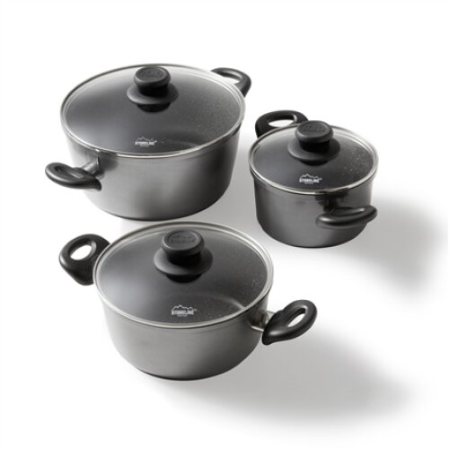 Stoneline , 3-pcs Pot Set with glass lids , 6932 , Yes , 1.5+2.5+4.5 L , 16/20/24 cm , Aluminium , Anthracite , Lid included