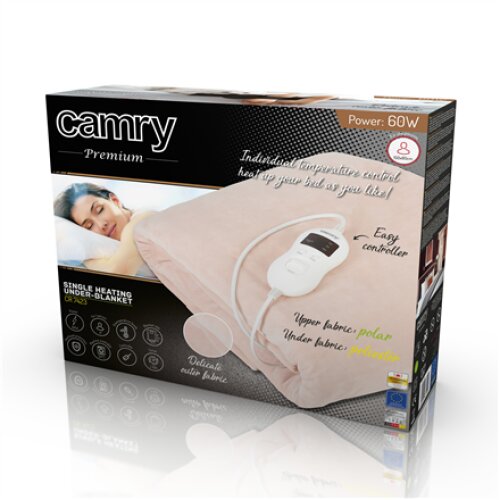 Camry , Electric blanket , CR 7423 , Number of heating levels 8 , Number of persons 1 , Washable , Coral fleece , 60 W , Beige