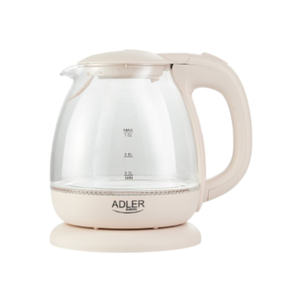 Adler , Kettle , AD 1283C , Electric , 900 W , 1 L , Glass/Stainless steel , 360° rotational base , Cream