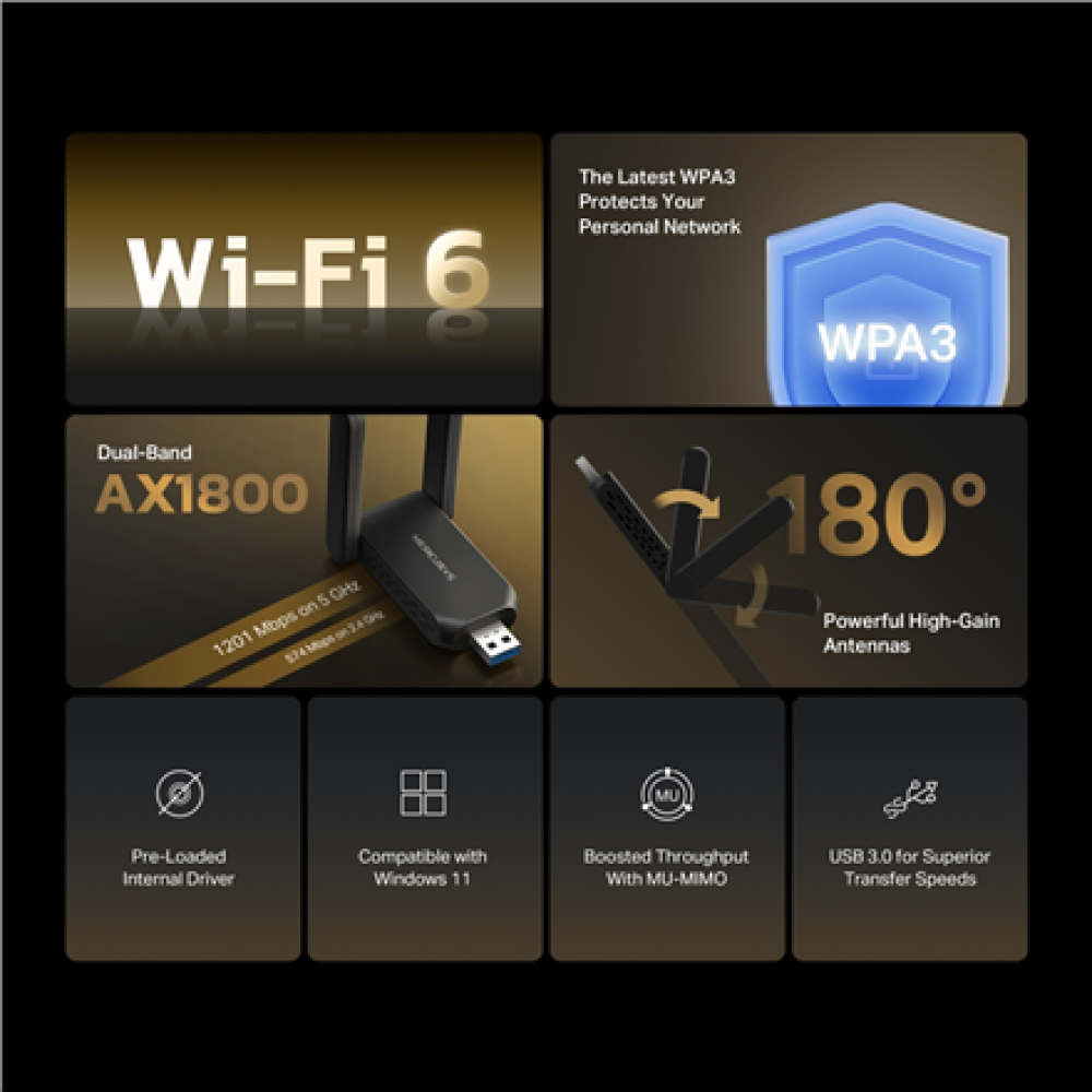 Mercusys AX1800 High-Gain Wireless Dual-Band USB Adapter , MA72XH