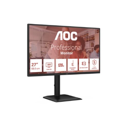 AOC , Q27E4CV , 27 , IPS , QHD , 16:9 , 120 Hz , 4 ms , 2560 x 1440 pixels , 350 cd/m² , HDMI ports quantity 1 , Black
