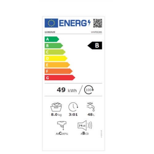 Gorenje , Washing Machine , WNPI82BS , Energy efficiency class B , Front loading , Washing capacity 8 kg , 1200 RPM , Depth 54.5 cm , Width 60 cm , Display , LED , Steam function , Self-cleaning , White