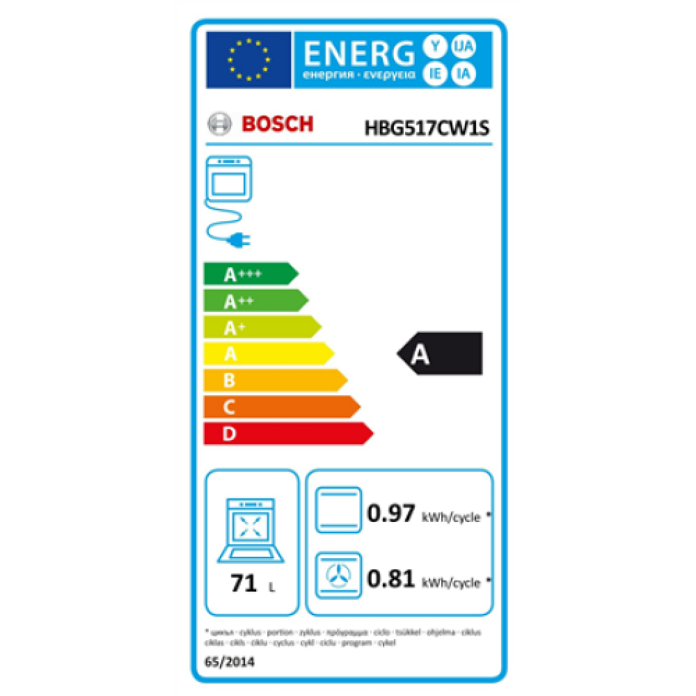 Bosch Oven HBG517CW1S 71 L Multifunctional White Width 60 cm AquaSmart Height 60 cm Electronic