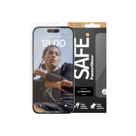 PanzerGlass , SAFE , Screen protector , Apple , Iphone15 PRO , Glass , Clear , Ultra-Wide Fit