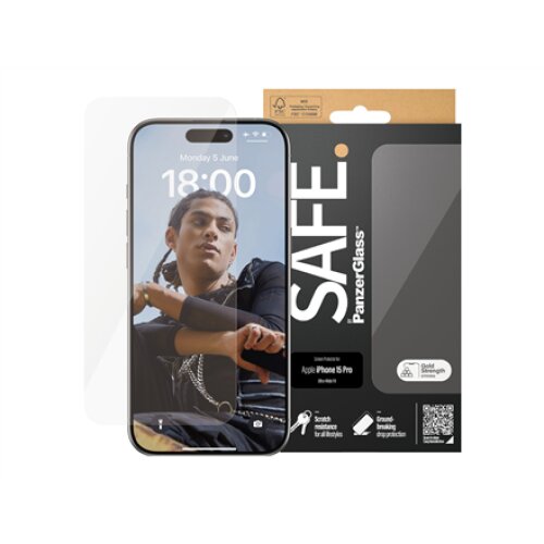 PanzerGlass , SAFE , Screen protector , Apple , Iphone15 PRO , Glass , Clear , Ultra-Wide Fit