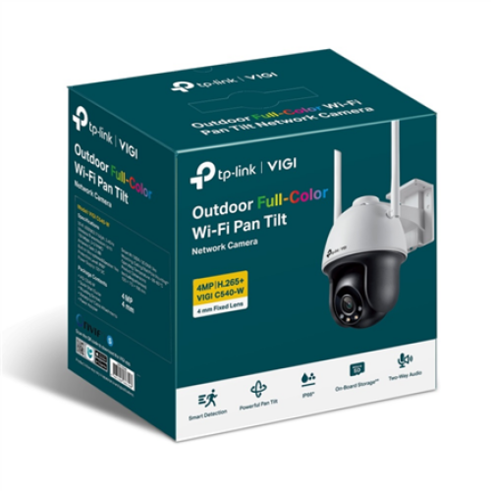 TP-LINK VIGI 4MP Outdoor Full-Color Wi-Fi Pan Tilt Network Camera VIGI C540-W Dome 4 MP 4 mm IP66 H.265+/H.265/H.264+/H.264 MicroSD