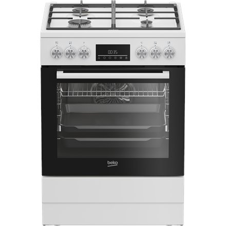 BEKO Cooker , FBM62330GWDTN , Hob type Gas , Oven type Electric , White , Width 60 cm , Depth 60 cm , Grilling , LED , Energy efficiency class A , 72 L