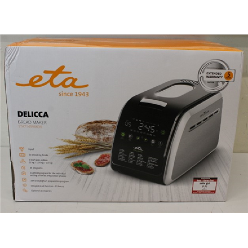 SALE OUT. ETA , Bread maker , Delicca II ETA714990030 , Power 850 W , Number of programs 12 , Display Yes , Black/Stainless steel , DAMAGED PACKAGING