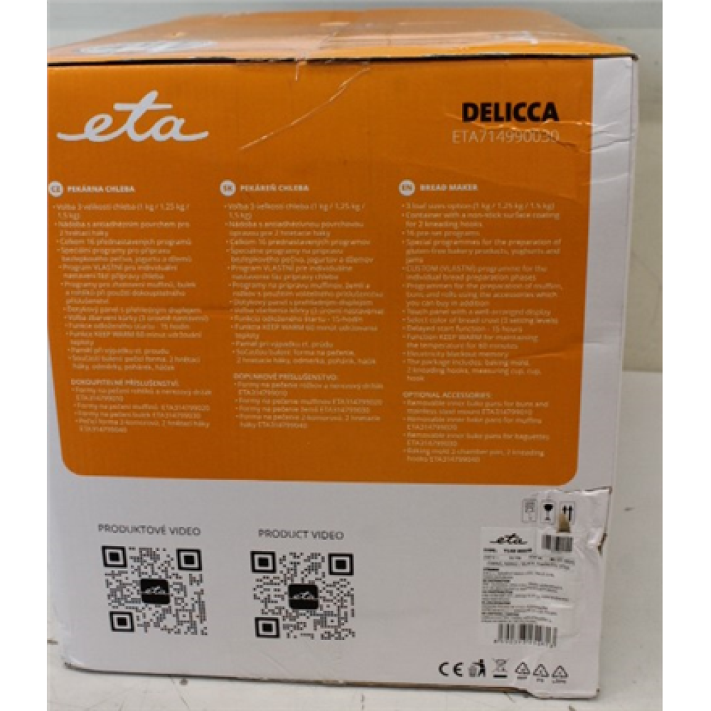 SALE OUT. ETA , Bread maker , Delicca II ETA714990030 , Power 850 W , Number of programs 12 , Display Yes , Black/Stainless steel , DAMAGED PACKAGING