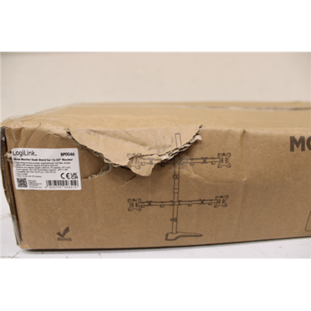 SALE OUT. Logilink BP0046 Quad Monitor Desk Stand 13-32 , Logilink , Desk Mount , BP0046 , 13-32 , Maximum weight (capacity) Carrying capacity of each arm: Max. 8 kg kg , DAMAGED PACKAGING, SCRATCHES ON LEG , Black