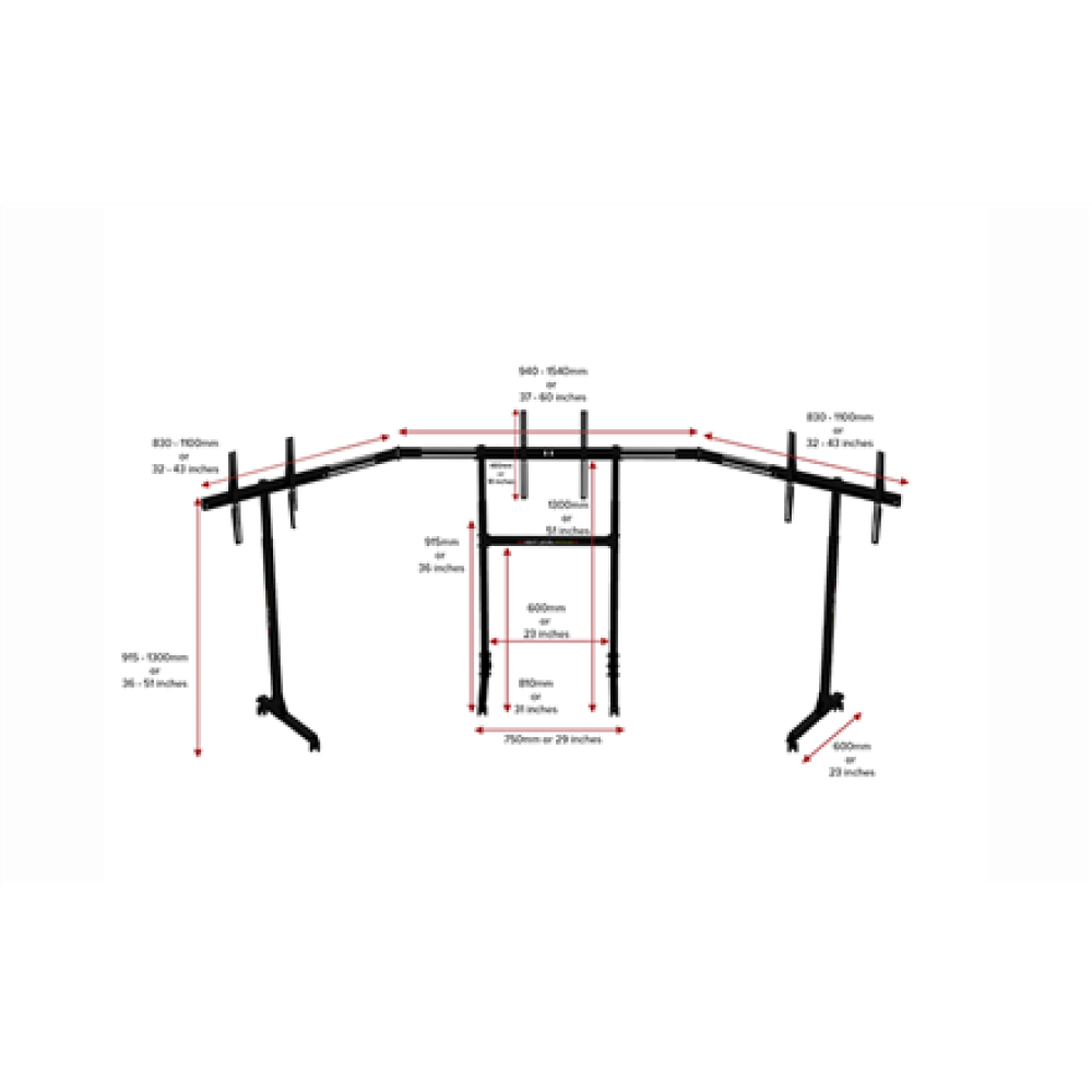 Next Level Racing , Floor stand , Free Standing Triple Monitor stand , 3 x 32- 65 , Maximum weight (capacity) 70 kg , Black
