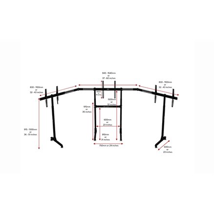 Next Level Racing , Floor stand , Free Standing Triple Monitor stand , 3 x 32- 65 , Maximum weight (capacity) 70 kg , Black