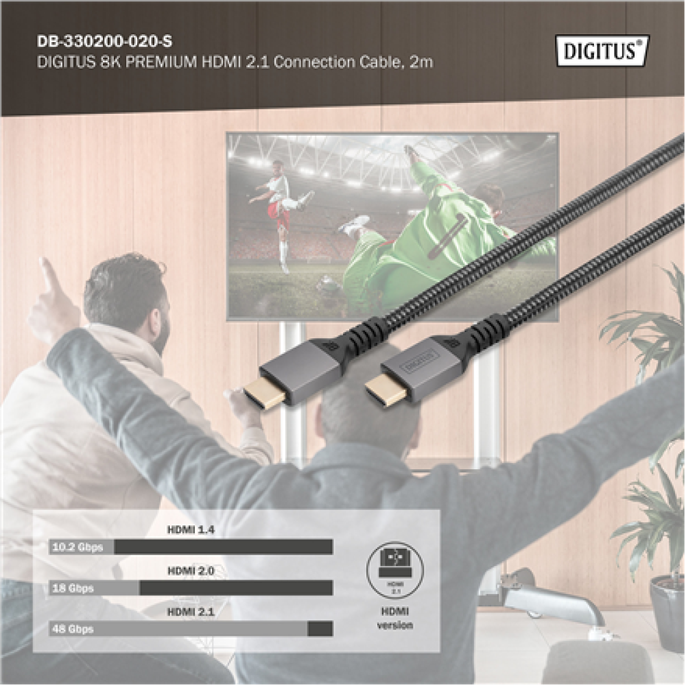 Digitus 8K HDMI Ultra High Speed Connection Cable , DB-330200-020-S , 2 m